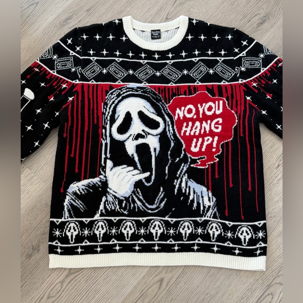 NEW SCREAM Ghost Face Horror Movie Ugly Christmas Sweater Size XL NEW RARE - Picture 3 of 9
